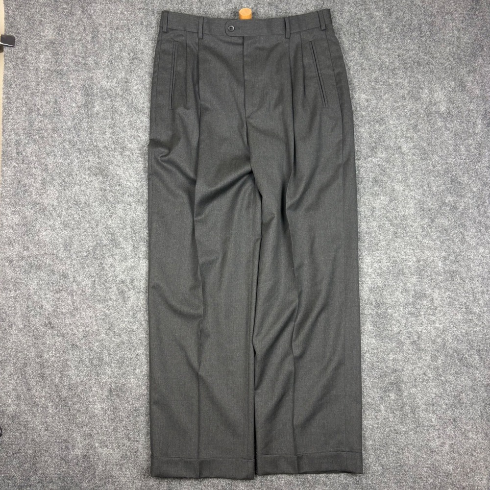 Zanella Duncan Pleated Wool Trousers Cuffed Dress Pants Mens 32 Made in Italy